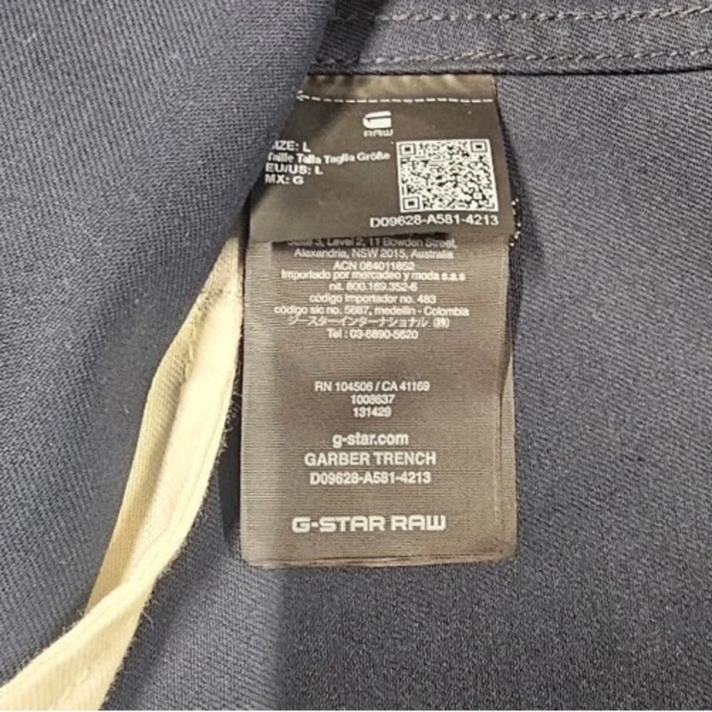 G-Star Raw Men's Navy Blue Cotton Garber Trench Utility Jacket Coat Size L NWT